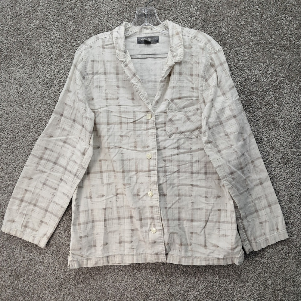 Eddie Bauer Womens Tall Medium Cotton Plaid Pajama Top Long Sleeve Button Down